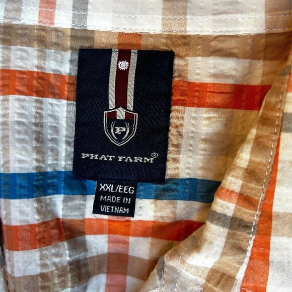 Phat Farm Mens Button Up Cotton Textured Multicolor Plaid Shirt XXL Short Sleeve - Picture 3 of 9